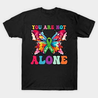 You Are Not Alone Mental Health Awareness Butterfly Ribbon T-Shirt